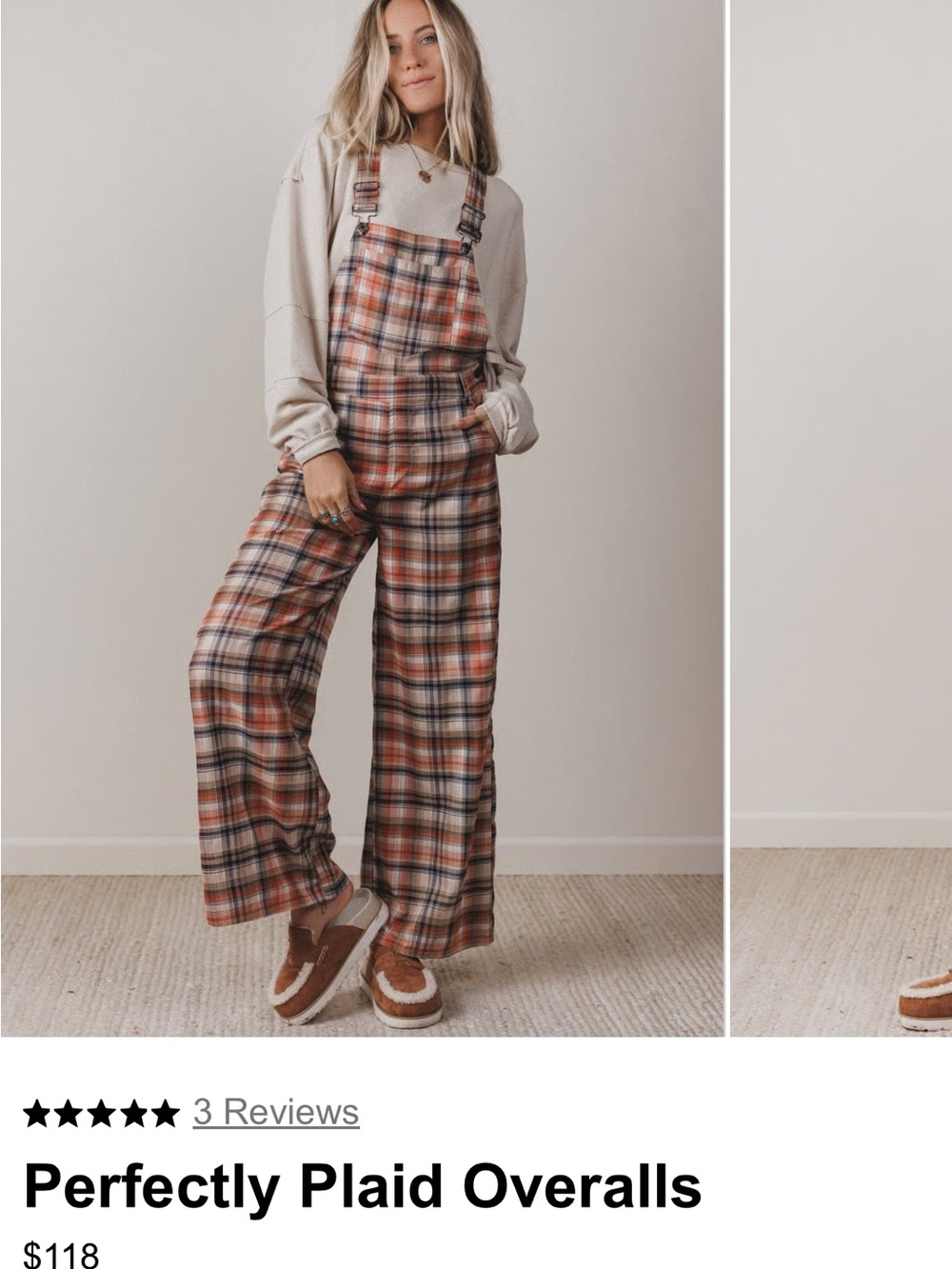 Anniewear by Los Angeles Sz small Plaid Wide-Leg Overalls - Orange/Beige